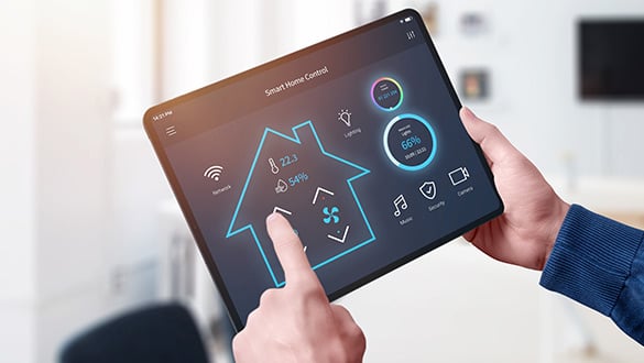 all in one smart home control system app concept on tablet display